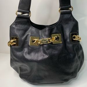 Michael Kora Black Leather Shoulder Bag